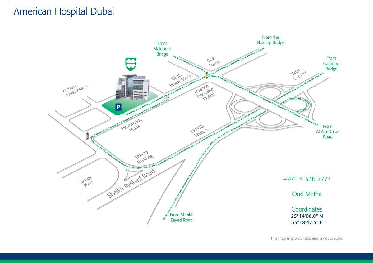 kartta American sairaalassa Dubaissa