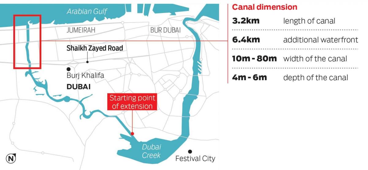 kartta Dubai canal
