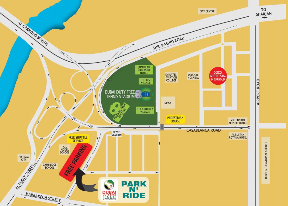 Dubai duty free tennis stadium sijainti kartalla