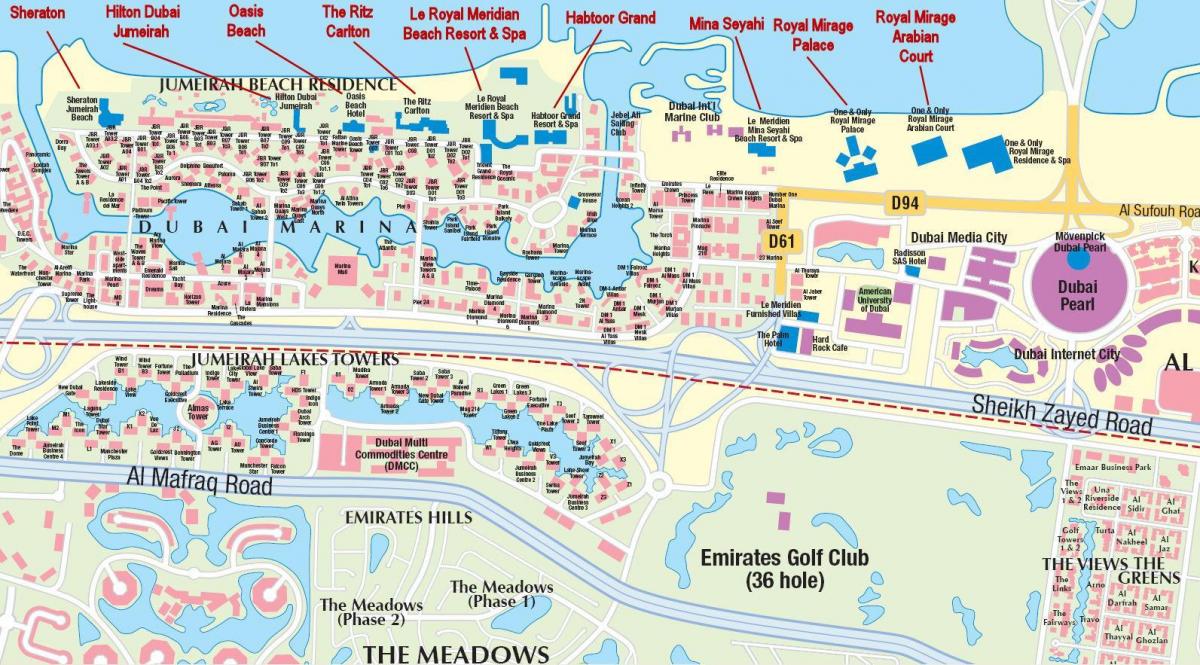 Dubai marina kartta rakennuksen nimet