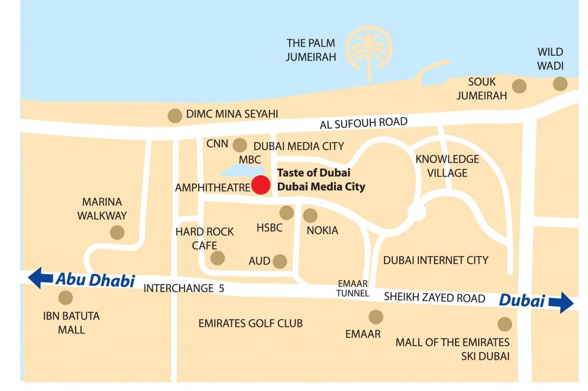 Dubai media city sijainti kartalla